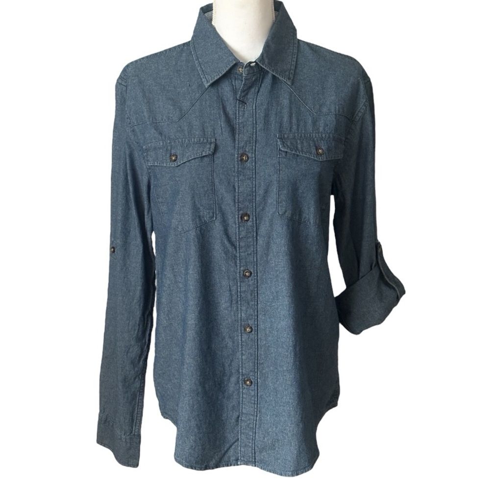 English Laundry Mens Long Sleeve Button Down Blue Denim Shirt Nwt — image 5 of 7